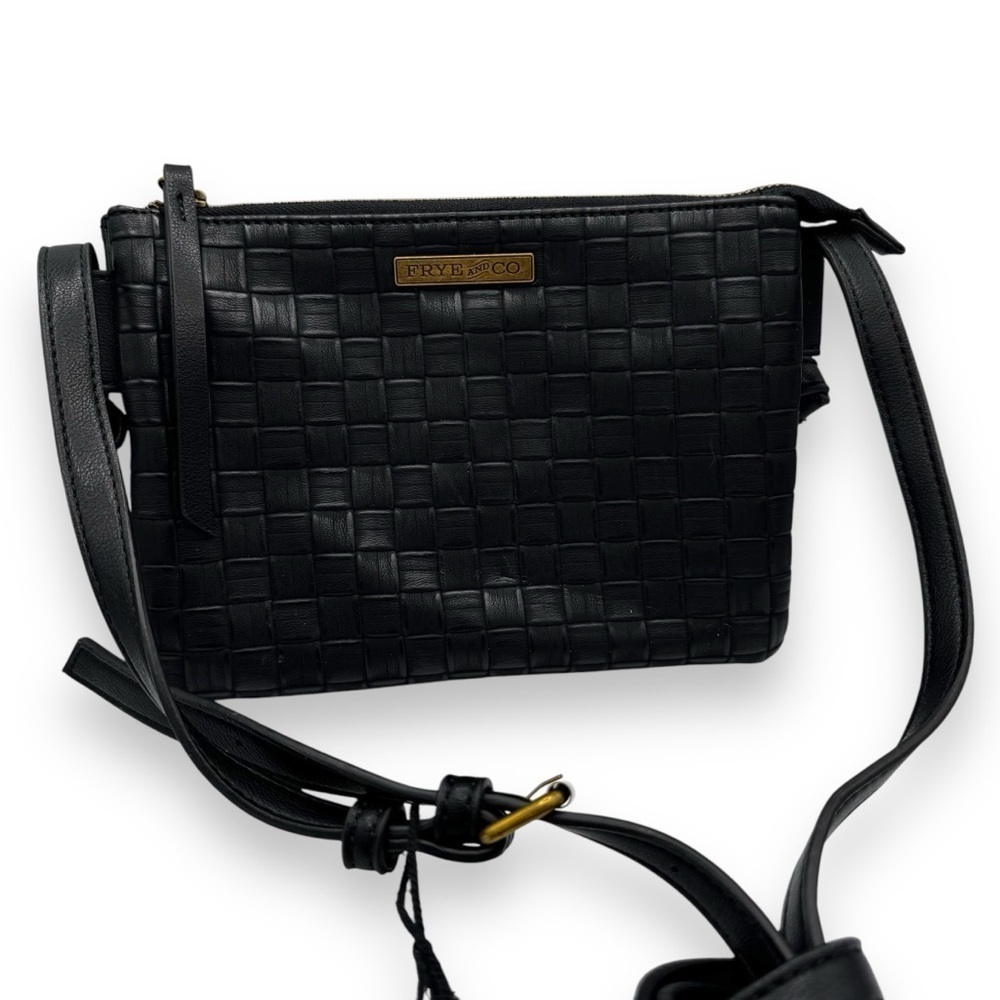 Frye & Co Vegan Faux Textured Leather Woven Crossbody Bag, Black, NWT